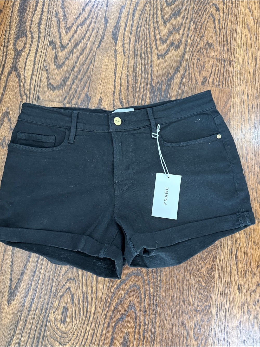 Frame Denim Black Rolled-Hem Jean Shorts